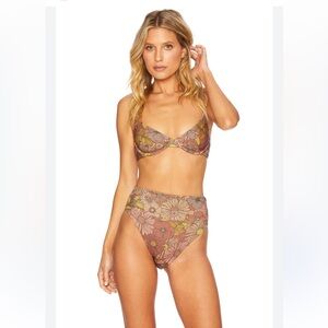 Beach Riot Camilla Top Sparkly Marsala Floral bikini